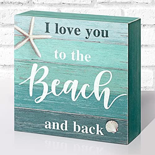 שלטי עיצוב חוף אני אוהב אותך לחוף הים והקופסא האחורי שלט כפרי לקישוט אמנות קיר בחוף על 5 x 5 אינץ '