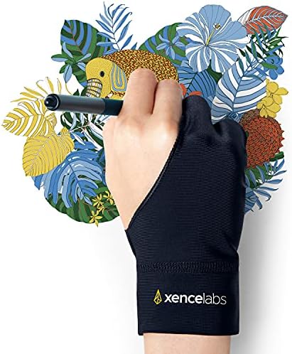 Xencelabs, כפפת אמנים, ציור כפפת יד שמאלה יד ימנית לרישום טבליות, 2 כפפת אצבעות לציור, גודל שחור S