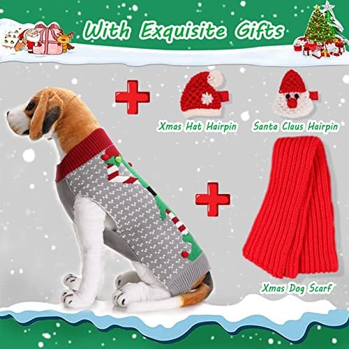 SGQCAR 4 חלקים מכוערים סוודר כלבי חג מולד עם צעיף ושיער חג המולד כלב חיית מחמד חיל מחמד סריגים חורפים
