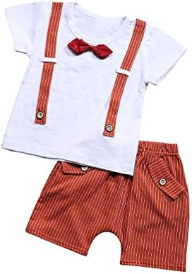 בגדי תינוקות פעוטות עניבת פרפר עניבת שרוול קצר חולצת טריקו + מכנסי פס קצרים סט תלבושת תינוק