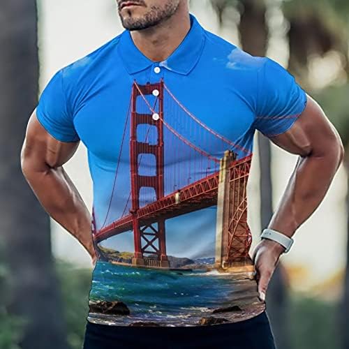 סן פרנסיסקו גשר שער הזהב פולו חולצות לגברים שרוול קצר רזה בכושר למתוח מקרית חולצות עם דפוס מודפס