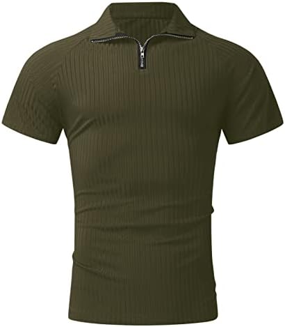 חולצות פולו שרירים לגברים של ZDDO חולצת שרוול קצר חולצה V צוואר רוכסן קז'זסי