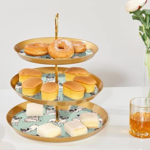 מחזיק עוגות פאגים חמודים למאפה, 3 עוגת זהב מפלסטיק שכבה לשולחן קינוח, מתלה מאפה של מגדל עץ הקאפקייקס.