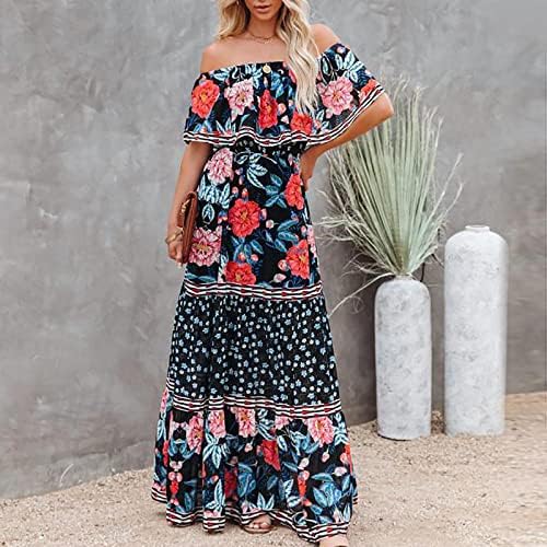 טיקוי נשים של 2023 ארוך שמלה כבוי כתף קיץ בוהמי פרחוני מודפס סטרפלס חוף מסיבת ארוך מקסי שמלה