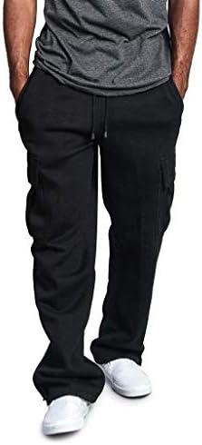מכנסי טרנינג של מטען לגברים של ZHDD פתוחים תחתון ישר רגל מזדמן כושר רופף מכנסיים אתלטים רחבים עם כיסים