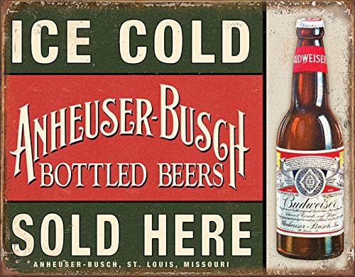 מפעלים נואשים Anheuser -Busch - שלט פח קר קרח - עיצוב קיר מתכת וינטג 'נוסטלגי - תוצרת ארהב