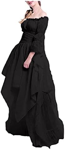 צפותים רנסנס שמלת נשים רופף חצוצרת שרוול רטרו קוספליי שמלה ארוך שרוול אלגנטי מסיבת מועדון שמלת מקסי