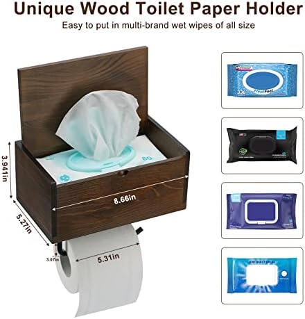 מחזיק נייר טואלט מעץ טליהל עם מדף, מתקן מגבונים סומק, ואחסון לחדר אמבטיה, מדף טלפון רכוב על חדר אמבטיה, שמור