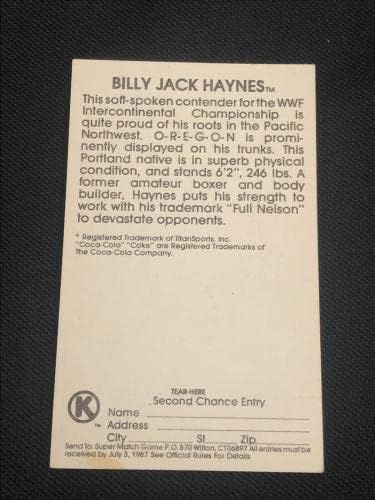 בילי ג'ק היינס 1987 מעגל K WWF WWF כרטיס חתימה חתום - תמונות היאבקות חתימה