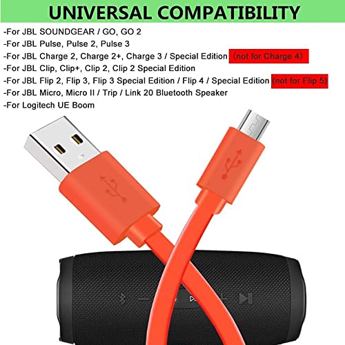 Learsoon Micro USB חוט שטוח כבל מטען מהיר תואם ל- JBL Flip 2 Flip 3 Flip 4 Charge 3 ו- Logitech UE BOOM3