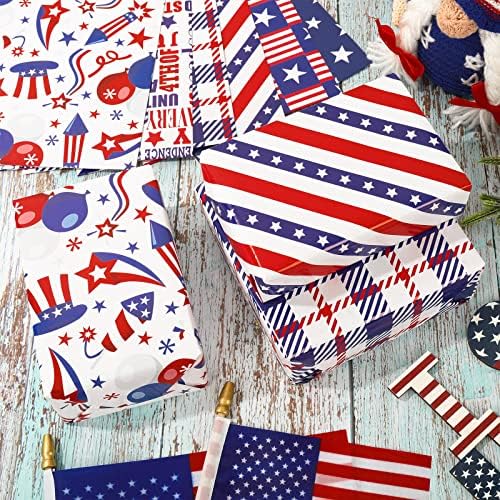 כל עיצוב 12 גיליון פטריוטי גלישת נייר 4 ביולי כוכבים פסים אמריקאי דגל מתנה לעטוף נייר בתפזורת כחול