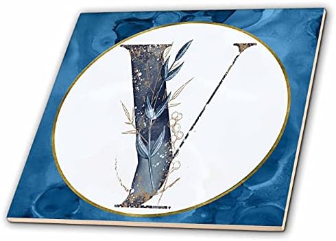 3רוז מונוגרמה ו תמונה כחולה של צבעי מים תמונה של עלי זהב-אריחים