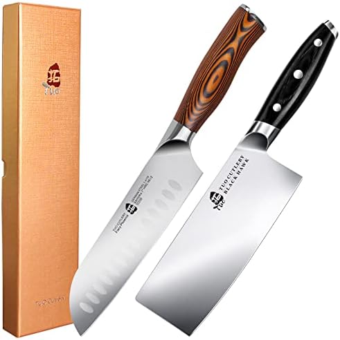 סכין Tuo Santoku 7 אינץ 'סדרת פיניקס לוהטת וסכין קליבר 7 אינץ' סדרת הוק בלאק - גרמנית HC פלדה