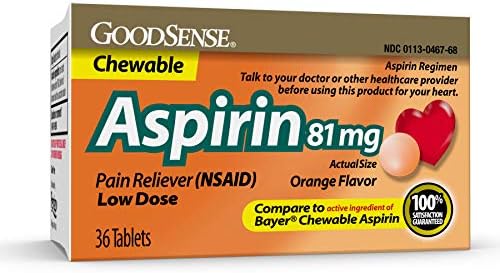 אספירין אספירין 81 מג טבליות לעיסה לעיסה, אספירין במינון נמוך, טעם כתום