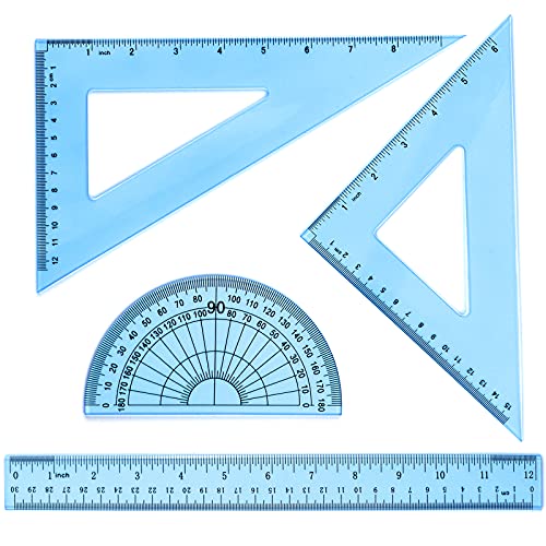 12 אינץ מתמטיקה גיאומטריה כלי פלסטיק שליט סט כולל ישר שליט, משולש שליטים, מד זווית עבור תלמיד בית ספר