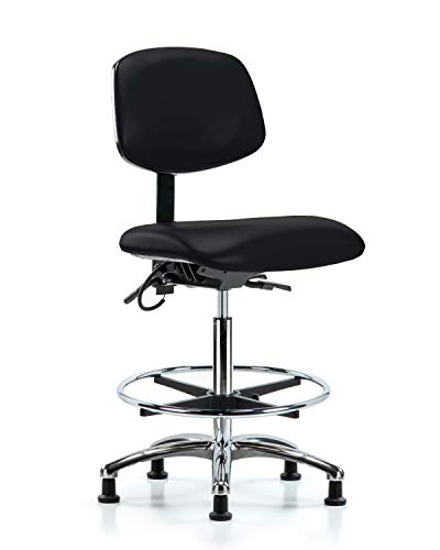 לבטק ישיבה סגן 41201 אסד ויניל כיסא ספסל גבוה בסיס כרום, טבעת רגל כרום, אסד מחליק, שחור