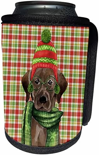 3drose שוקולד לברדור רטריבר כלב חג המולד עם אדום. - יכול לעטוף בקבוקים קירור יותר