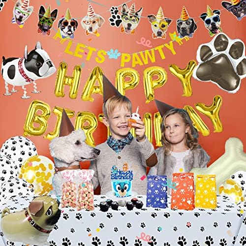קישוט למסיבת יום הולדת לאספקת מסיבות גורים לחיות מחמד כולל בלוני הדפסת כפות, בלוני כלבים, מפת