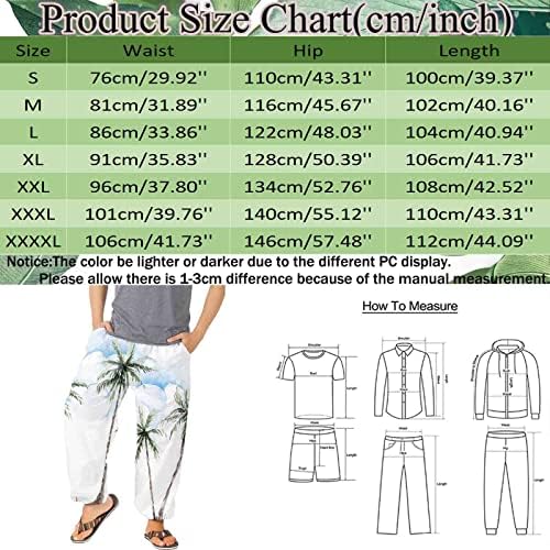 ג'וג'רים לגברים אופנה קיץ מכנסי בוהו נוחים להדפס טרופי המותניים המותניים רחבות רגל רחבות