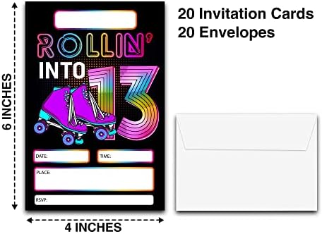 Detiho 4 x 6 החלקה על גלגלת הרים 13 כרטיסי הזמנה למסיבת יום הולדת עם מעטפות - מתגלגלת ל -13 - הזמנת