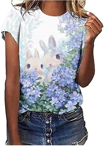 חולצות לנשים מצחיקות שרוול קצר הדפס ארנב חולצה באביב אביב קיץ ארנב גרפי גרפי