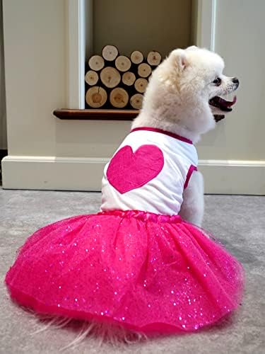 Qwinee Heart הדפס שמלת כלב בלינג רשת גור שמלת חיות מחמד תחפושת יום הולדת לחתולים לחתולים כלבים