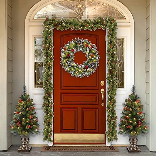 זר חג המולד של Lealflai לדלת הכניסה, זר דלת חג המולד 18 אינץ 'זר חג המולד מקדים עם זרועות קדם 50 אורות
