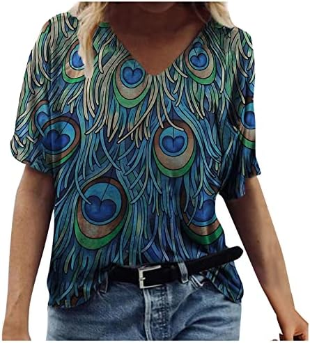 חולצת טי אופנה של נשים בכל רחבי הדפסים גרפיים פרחוניים צווארון צווארון חולצות שרוול קצר 2023 טיז