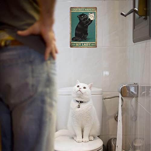 וינטג 'שלטי חתול שחורים מצחיקים, שלטי אמבטיה רטרו מודפסים דופלקס עיצוב קיר ביתי, פוסטר לחתול לשירותים, חדר