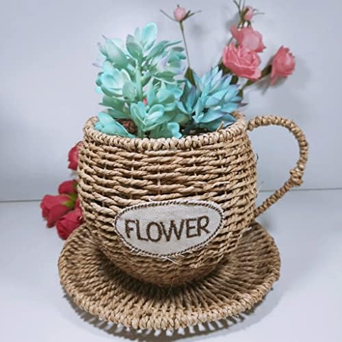 גרגיר הנחלים ארוג סל תה כוס פרח סל סלון יצירתי בציר כפרי בית אביזרי פרח אחסון