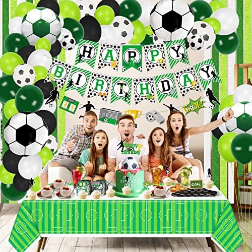 קישוטים למסיבות כדורגל, נושא כדורגל באנרים ליום הולדת שמח, מפת שולחן, בלוני כדורגל קישוט קשת, 3