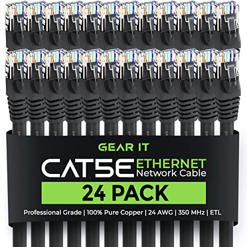 GEARIT 24 -PACK, CAT5E כבל תיקון Ethernet 1 רגל - RJ45 ללא מחשב מחשב כבל רשת, שחור