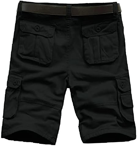 מכנסי מטען שחורים של נידי לגברים נמתחים כותנה מרובה כיס מרכזי ברמודה קאם מכנסי חוף קצרים