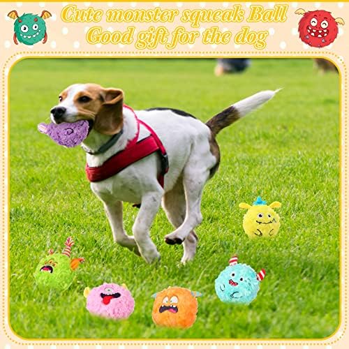 ברן 6 חבילה חורק כלב כדור קטיפה עם מפלצת דפוס מצחיק גור כדור צעצועי עמיד אינטראקטיבי כלב צעצועי