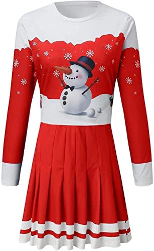Ruziyoog שמלה מזדמנת של חג מולד שמח לנשים 2022 חג המולד אופנה מודפסת שמלת מיני זורמת סתיו שמלת