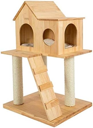 דירת עץ חתול רב-קומתי דירת קטיפה, מגדל חתולים לחתולים מקורה, ריהוט לחתול חתול ריהוט חתול דירה עץ מוצק בית