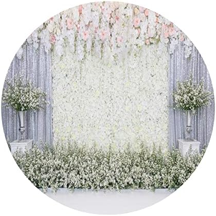 Yeele 7.5x7.5ft חתונה קיר פרחוני קיר עגול תפאורה עגולה ורודה ורודה ורודה פרחים מקלחת כלות צילום רקע טקס חתונה