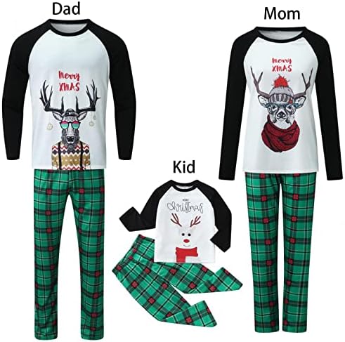 XBKPLO הצבי חג המולד הדפס עליון PJS SET מכנסיים בגדים סט משפחתי תואם פיג'מה תואמת פיג'מה לחג המולד פלוס