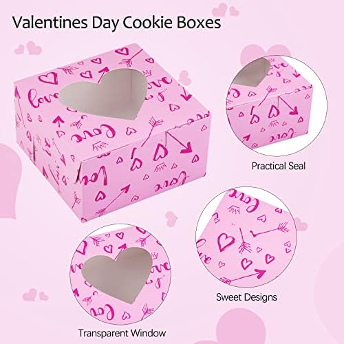 36 מארז קופסאות עוגיות ליום האהבה עם קופסאות מאפיית קאפקייקס חלון 4.5 על 4.5 על 2.5 אינץ ' לבבות