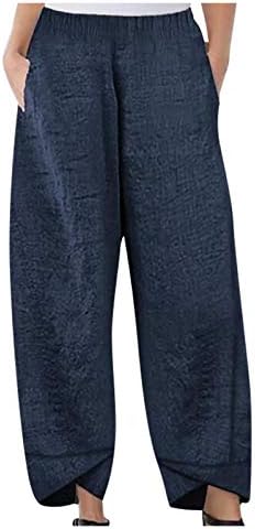 מכנסי פשתן של חיל הים מכנסיים רופפים מכנסיים קצוצים ברגליים רחבות המותניים אלסטיים נוחים מכנסיים