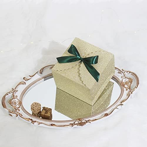 Wewiluck קופסאות מתנה קטנות למתנות, קופסאות מתנה לחג המולד נצנצים זהב בתפזורת לנשים, גבר, קופסת מתנה מרובעת