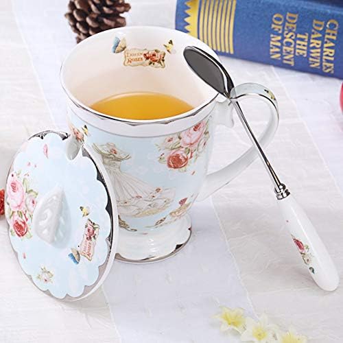 כוס תה אודהום ומכסה וכף סט רויאל עצם סין סין סין 330 מל כוסות תה כחול בהיר