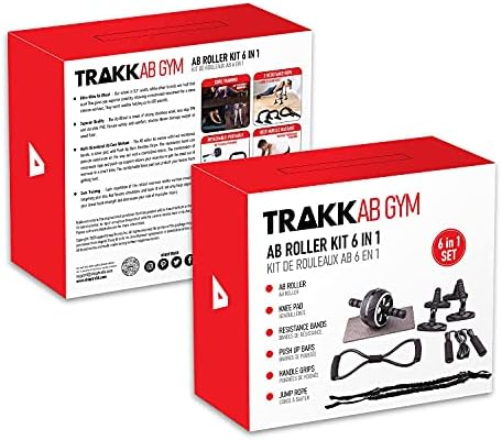 Trakk Sport 6 ב 1 ציוד אימון עם גלגל AB, אחיזות ידית, רצועות התנגדות, כרית ברך, חבל קפיצה וסורגי
