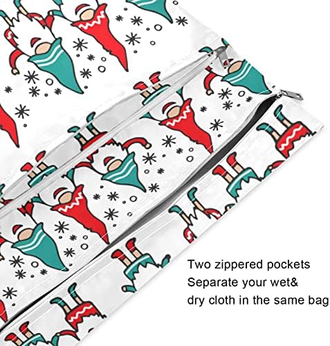 Zzxxb חג המולד גנום פתית שלג שקית רטובה אטומה למים חיתול בד לשימוש חוזר תיק יבש רטוב עם כיס רוכסן