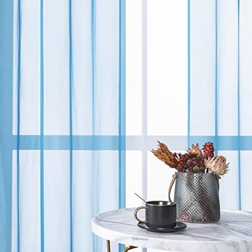 Daesar Voile וילון 2 פאנלים סט, וילון חדר שינה ללא קידוח פוליאסטר כחול בצבע אחיד טיפולי חלון סלון 34 W x 84 L