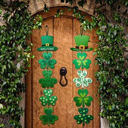 2 סטים שלט קישוט של יום פטריק סנט פטריק תלתן שמרוק דלת הכניסה הירוקה האירית תלויה עיצוב גרלנד עיצוב