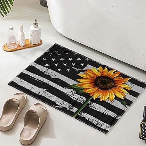 שטיח אמבטיה, שטיח אמבטיה מונע החלקה, חמניות דגל שחור לבן, שטיח רצפה מיקרופייבר סופג רך, ניתן