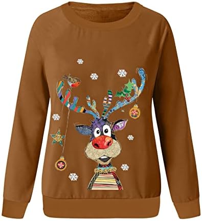 חולצות חג מולד לנשים סווטשירט חמוד של סווטשירט חג המולד סנטה קלאוס איילים הדפס סוודר שרוול ארוך סתיו 2022