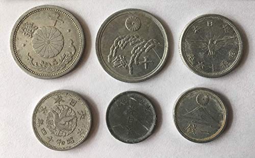 1 סט מטבעות יפני היסטורי אותנטי יפני 6 מטבעות. מטבע ממלחמת העולם השנייה מתקופת ברית גרמנית יפן. מצב מופץ