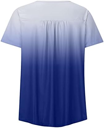 נשים טוניקות עם חותלות קיץ 1/4 כפתור עד קפלים קצר שרוול חולצות מקרית רופף זורם בסוודרים חולצת טי